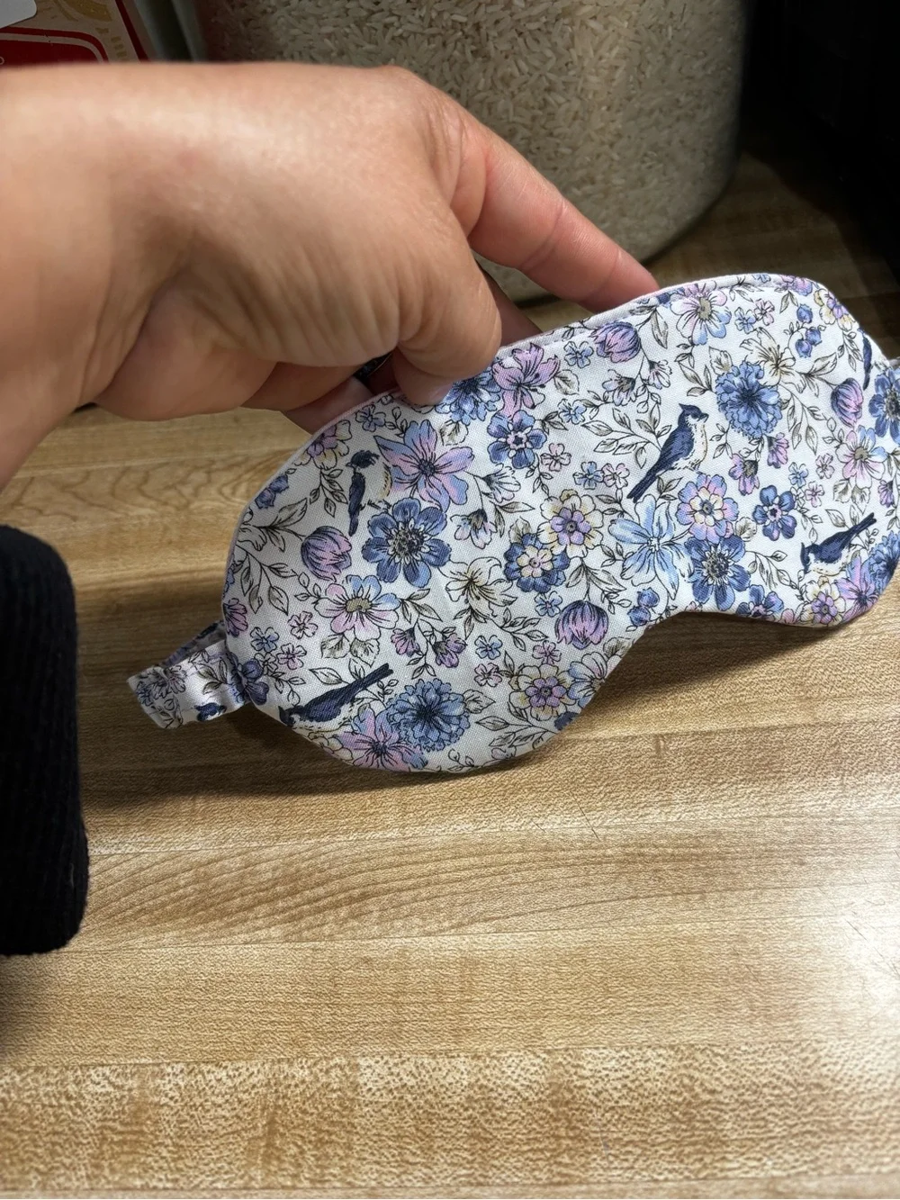 Floral & Bird Print Sleep Mask in Pink and Blue